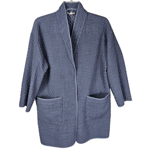 Eileen Fisher Organic Cotton Quilted Jacket M Slate Blue Cozy Minimalist Ethical - Picture 1 of 8